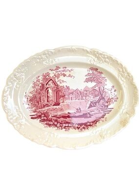 Vintage Pink Transferware Oval Serving Platter